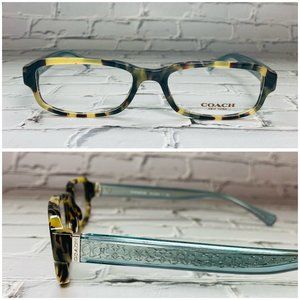 Coach Rectangular Blue Teal Tortoise & Silver Eyeglasses Frames NWOT